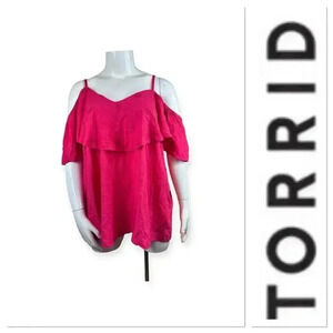Torrid magenta embroidered challis cold shoulder top size 3-3X/22-24